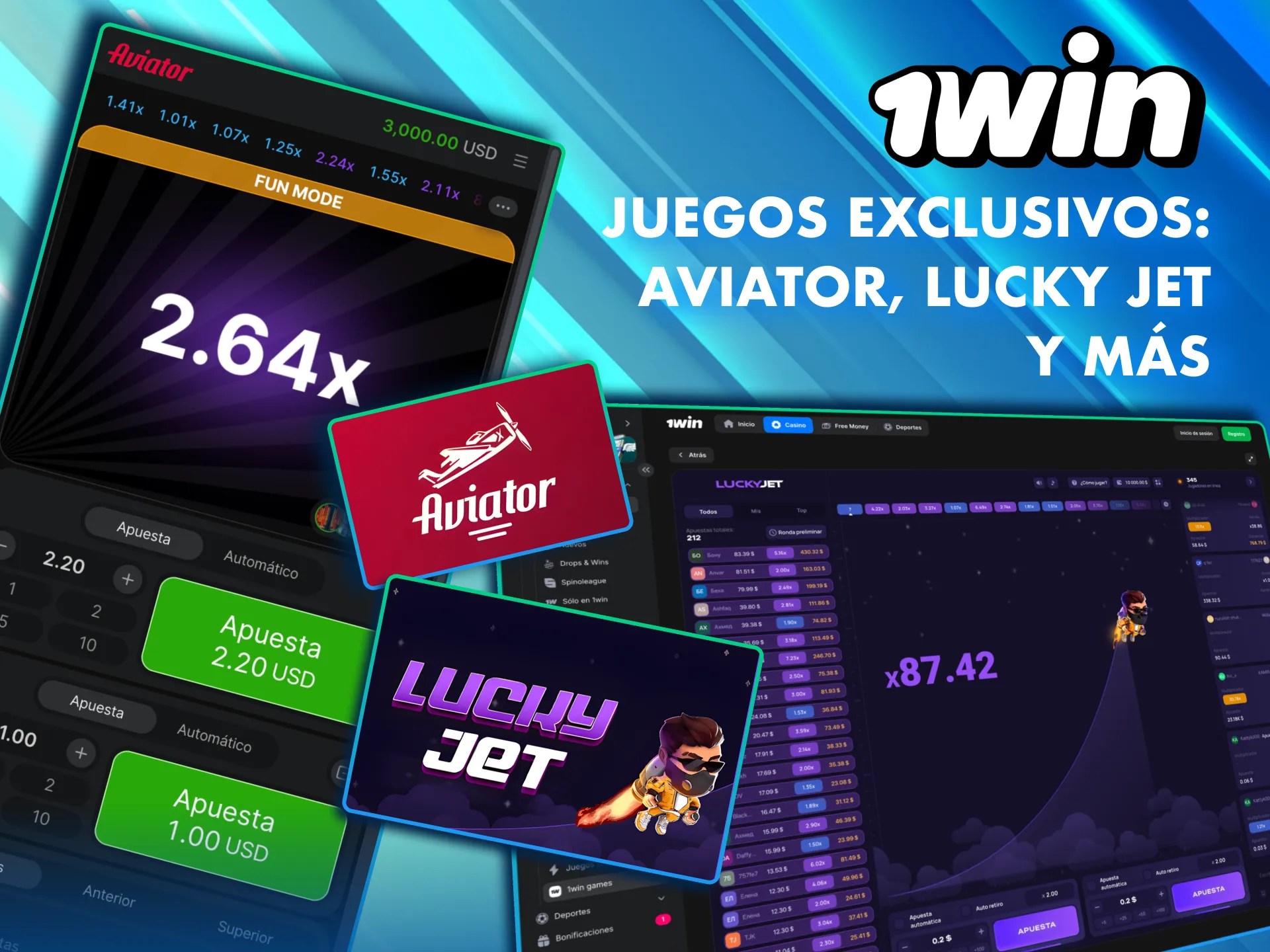 Juega Aviator y Lucky Jet en 1Win M&eacute;xico con din&aacute;mica tipo crash.