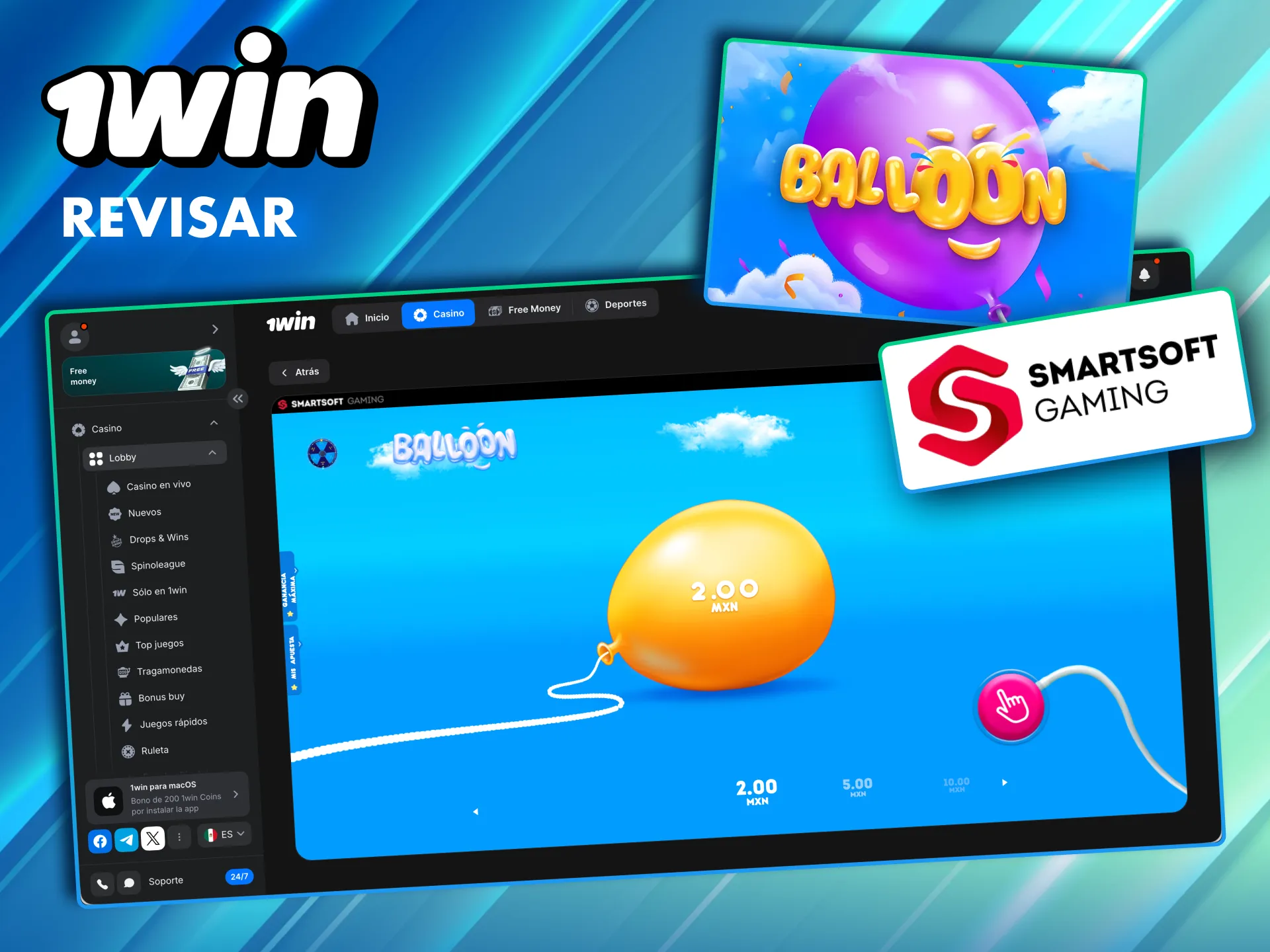 Balloon en 1Win M&eacute;xico con RTP de hasta 98% y volatilidad media.