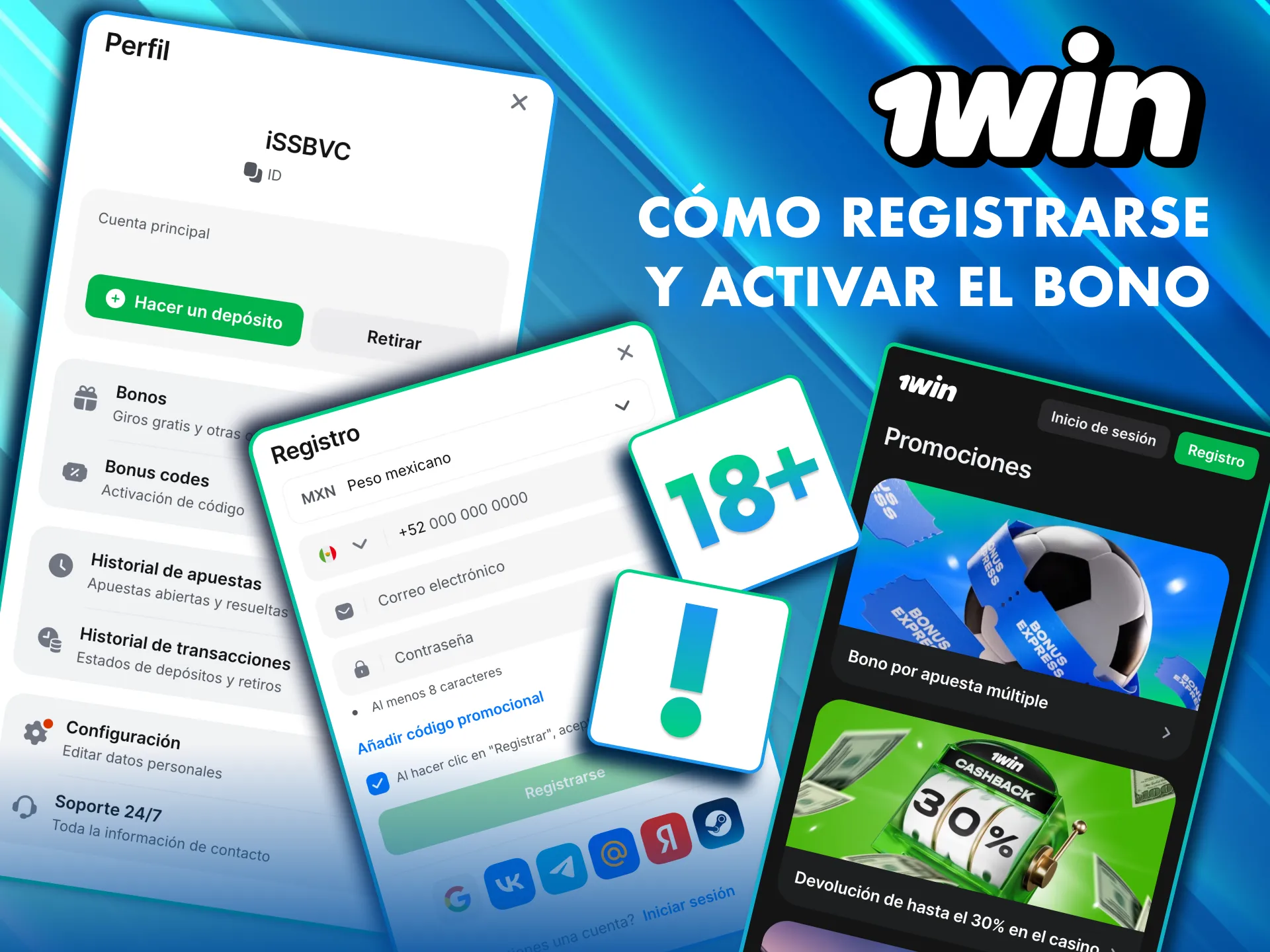 Reg&iacute;strate en 1Win M&eacute;xico y activa tu bono paso a paso.