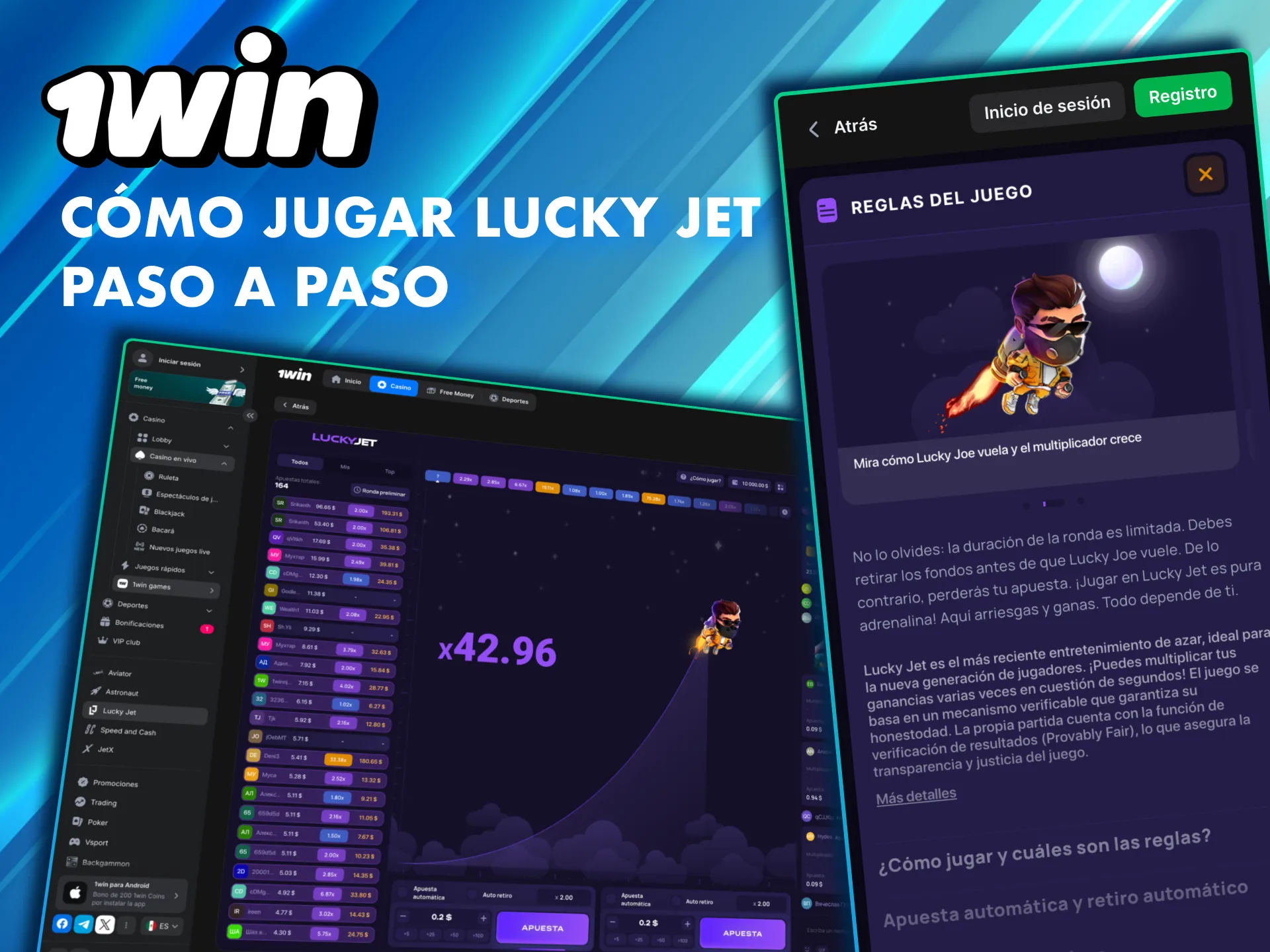 Gu&iacute;a para jugar Lucky Jet en 1Win M&eacute;xico paso a paso.