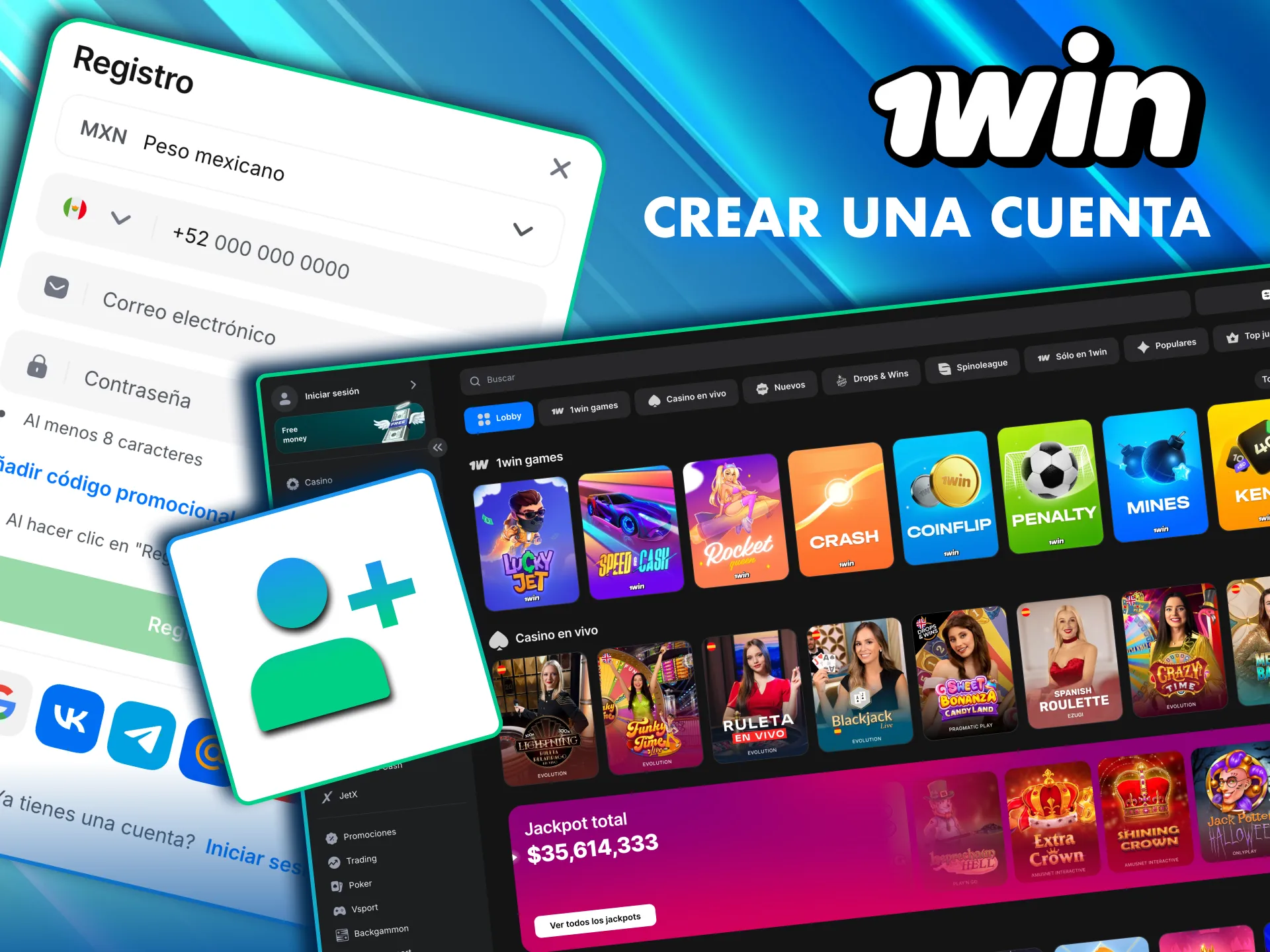 Reg&iacute;strate en 1Win M&eacute;xico en solo 3 minutos.