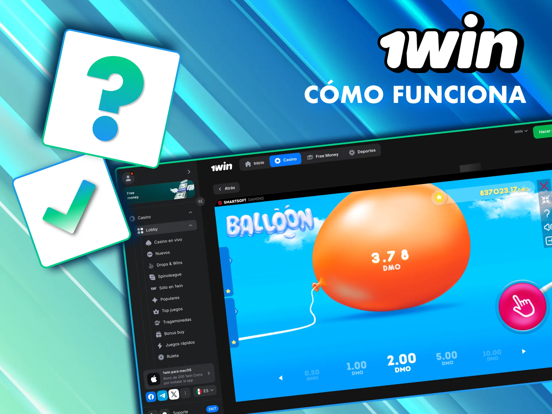 1Win M&eacute;xico ofrece Balloon, el crash perfecto para principiantes y expertos.