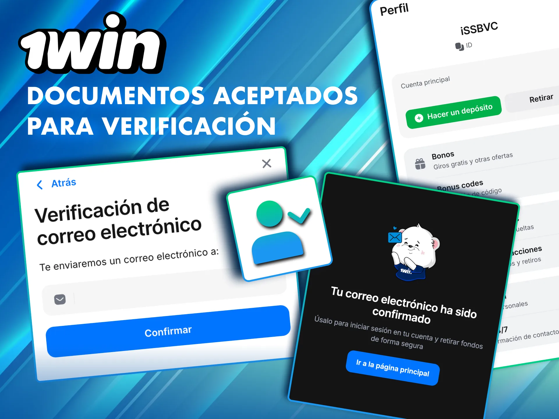 Verificaci&oacute;n en 1Win con documentos oficiales y comprobante de domicilio.