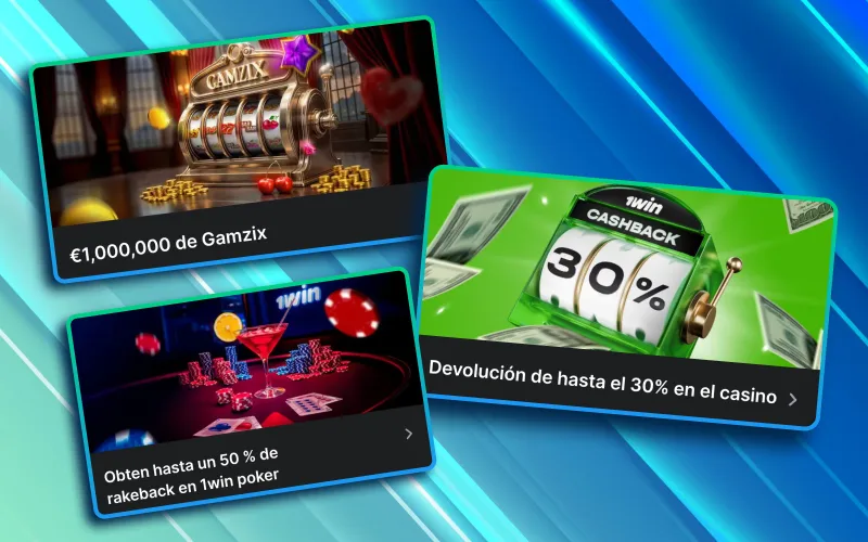 Bonos de casino y cashback activos en 1Win M&eacute;xico.